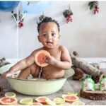 A fruity bath to celebrate turning ONE : baby Amile
